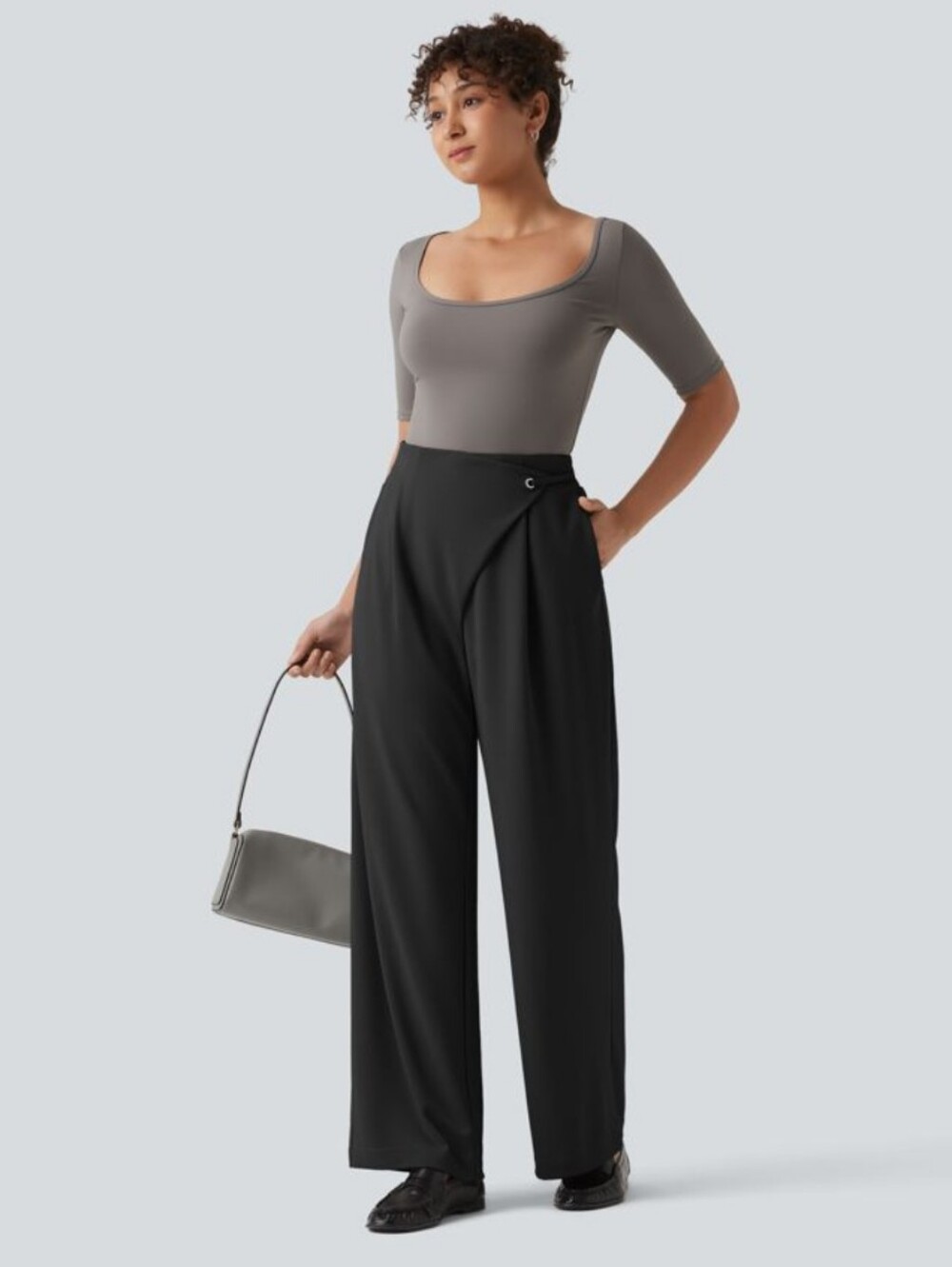 Halara Flex Asymmetric High Waisted Straight Leg Crepe Work Pants with Pockets